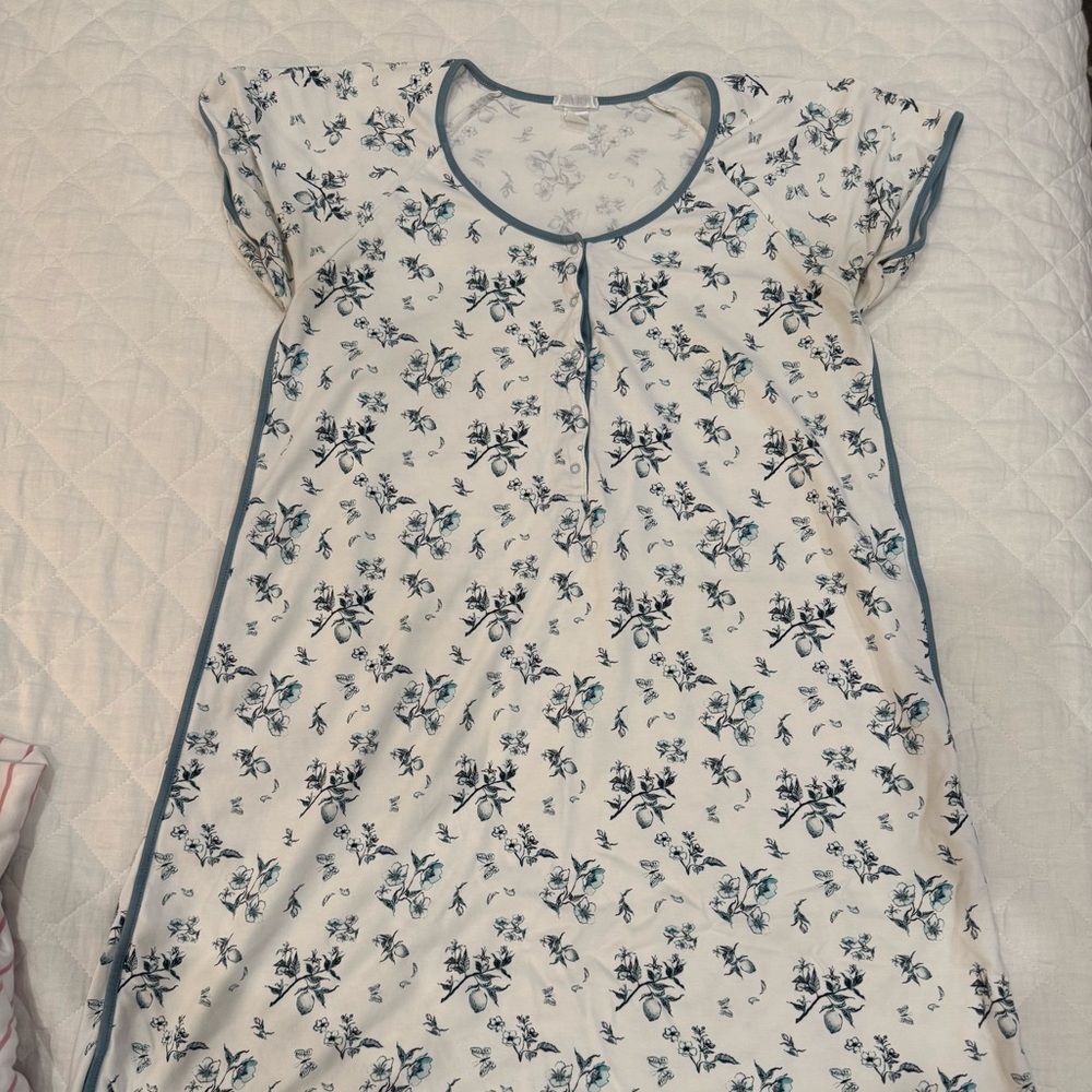 Lake Pajamas Pima Maternity Nightgown Blue Floral